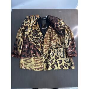 NWT 80/90s Vintage Sequin Jacket Size Medium Leopard Metallic French Collizioni